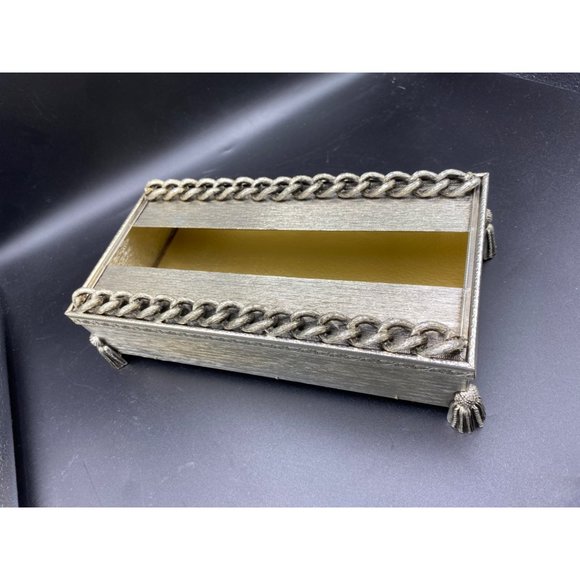 Vintage Chain and Tassel Tissue Box Cover Silver MCM Hollywood Regency - Picture 7 of 14